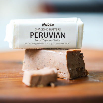 Peruvian snacking butter with cocoa nibs, espresso and vanilla — keto chocolate butter, no sugar, delivered in Bangalore by The Larder