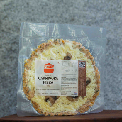 Grain-free carnivore keto pizza with fungi — keto-friendly, no flour, no seed oils, made in Bangalore by The Larder