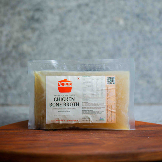 The Larder chicken bone broth — grass-fed, no additives, keto bone broth made in Bangalore
