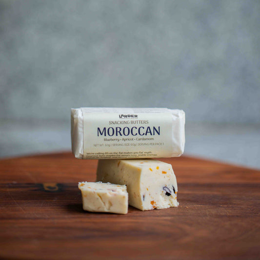 Moroccan snacking butter with blueberry, apricot and cardamom — keto compound butter, no seed oils, made in Bangalore by The Larder