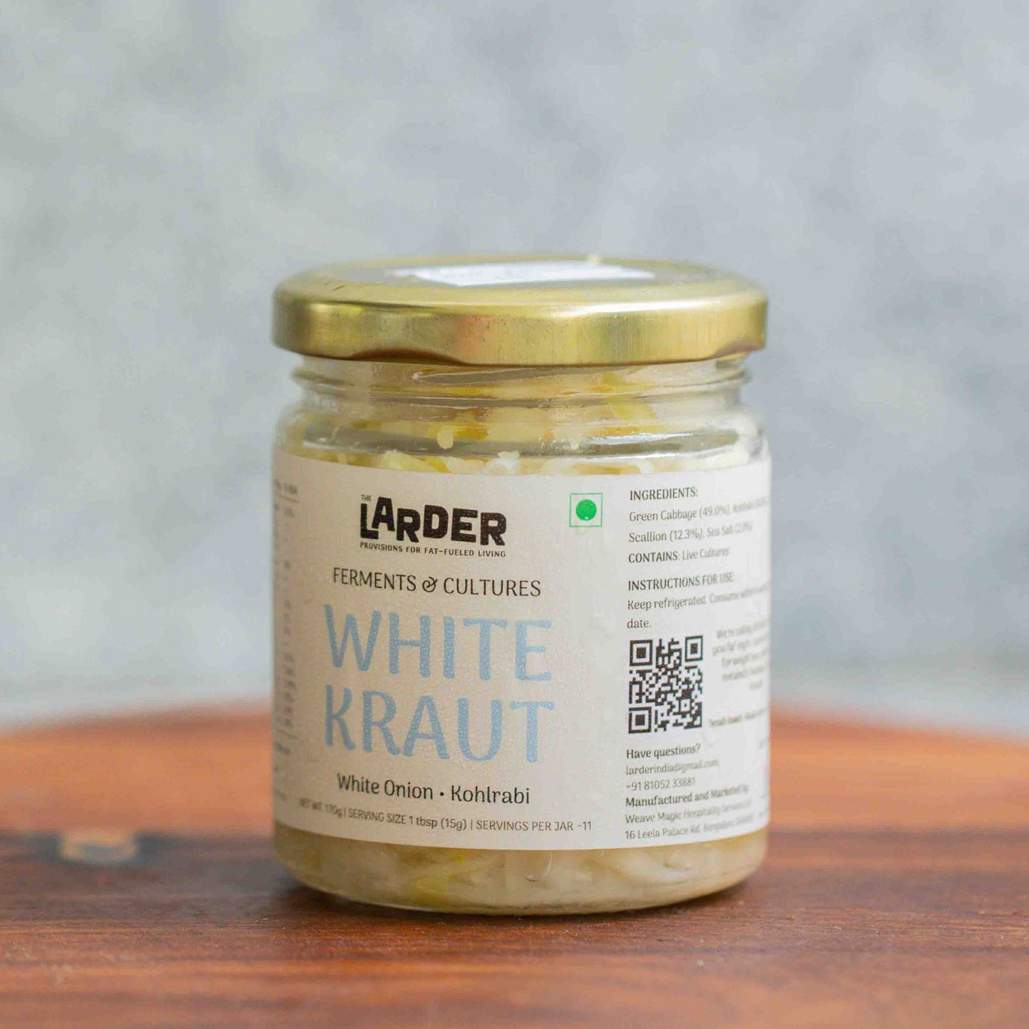 White sauerkraut with white onion, cabbage and kohlrabi —lacto-fermented and keto-friendly, made in Bangalore by The Larder